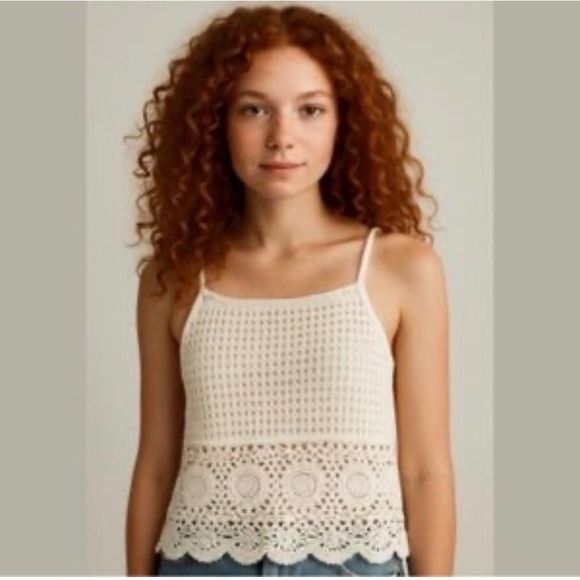 Maurices Tops - Maurices Crochet Cami Top‎ Women XL White Adjustable Straps Scalloped Hem Boho